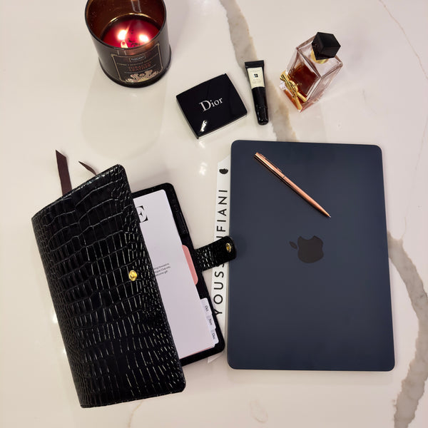 Luxury Leather Planner – Black Croc Edition